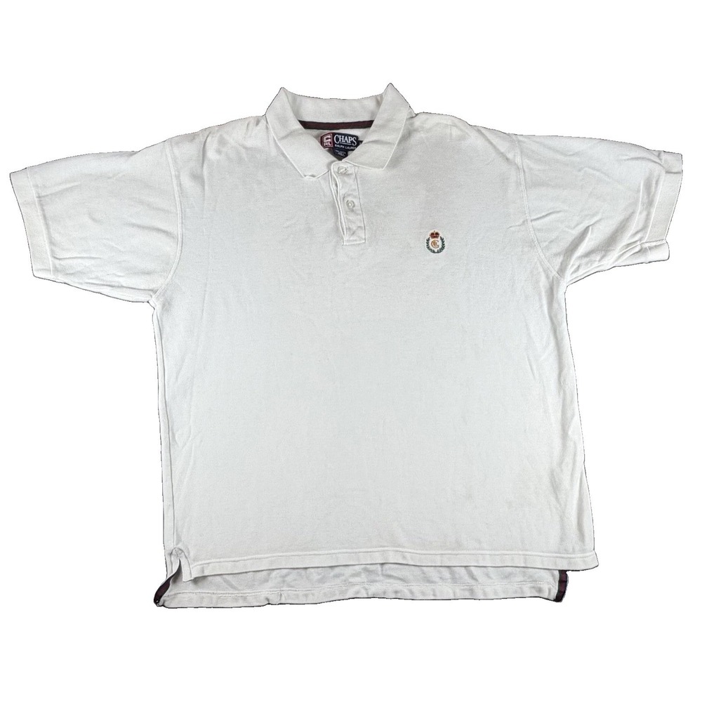 Chaps Ralph Lauren Polo Shirt Mens XL White Crest Logo Short Sleeve Casual